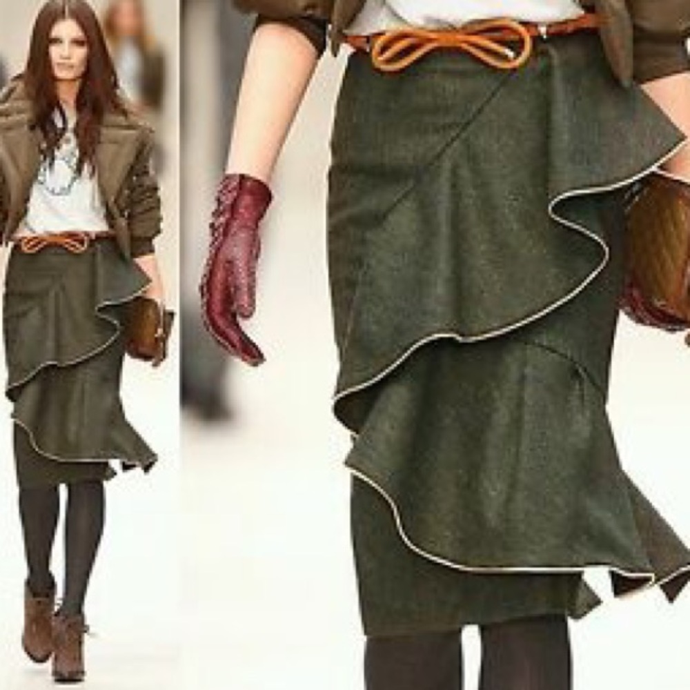Burberry Prorsum Ruffle Wool Silk Skirt Designer